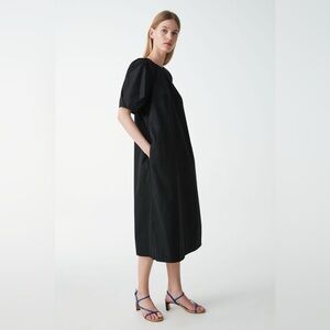 COS Black Midi Dress with Short Sleeves And Balloon Skirt Minimalist Size US4